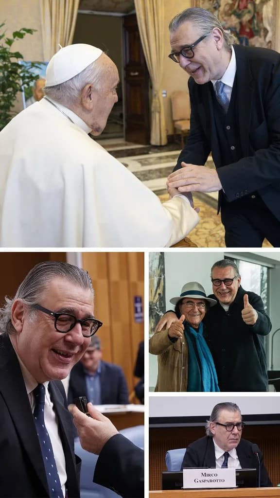 Mirco Gasparotto con Papa Francesco e Al Bano Carrisi e durante convegni e conferenze